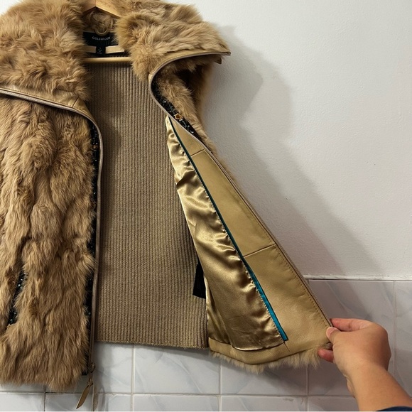 Penny Lane Rabbit Fur Full Zip Vest Leather Trim Beaded Size L Bratz Mobwife - Picture 6 of 12